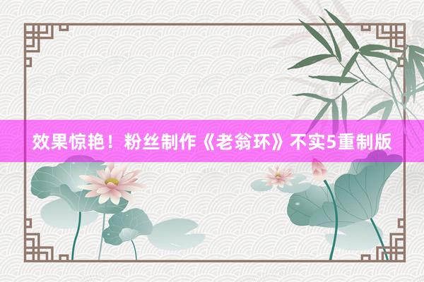 效果惊艳！粉丝制作《老翁环》不实5重制版